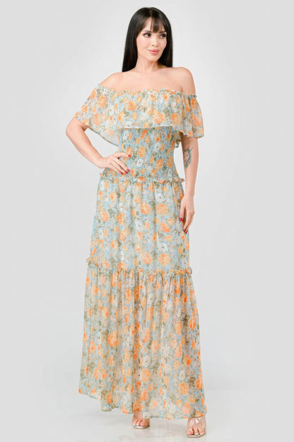 Floral Chiffon Smocked Maxi Dress