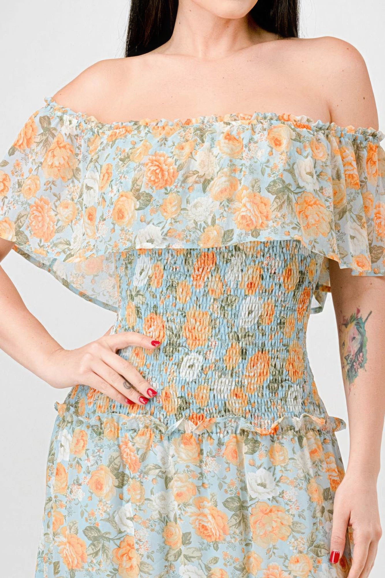 Floral Chiffon Smocked Maxi Dress