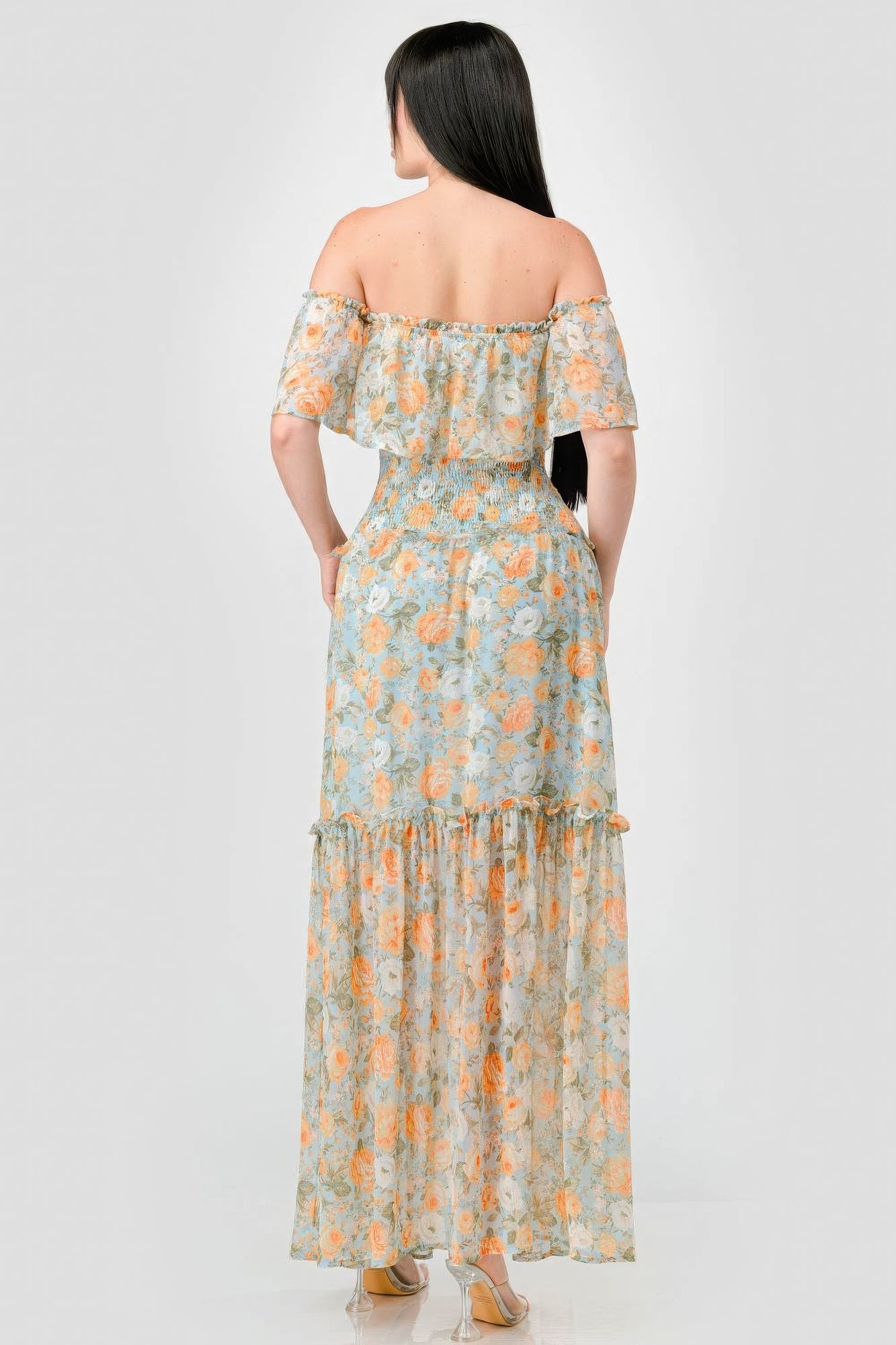 Floral Chiffon Smocked Maxi Dress