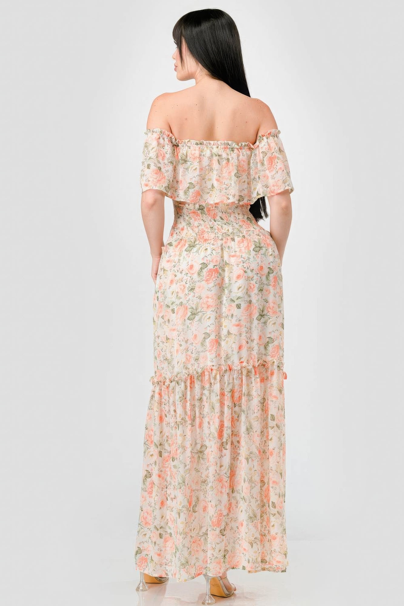 Floral Chiffon Smocked Maxi Dress