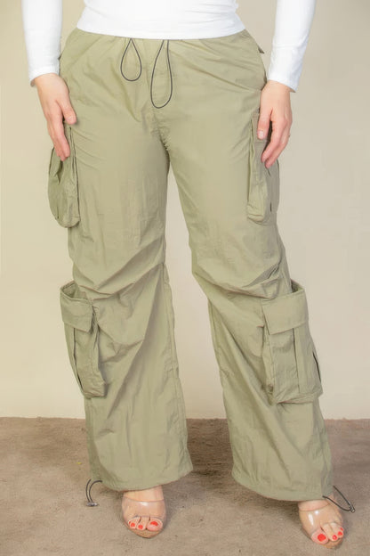 Plus Size Flap Pocket Parachute Pants