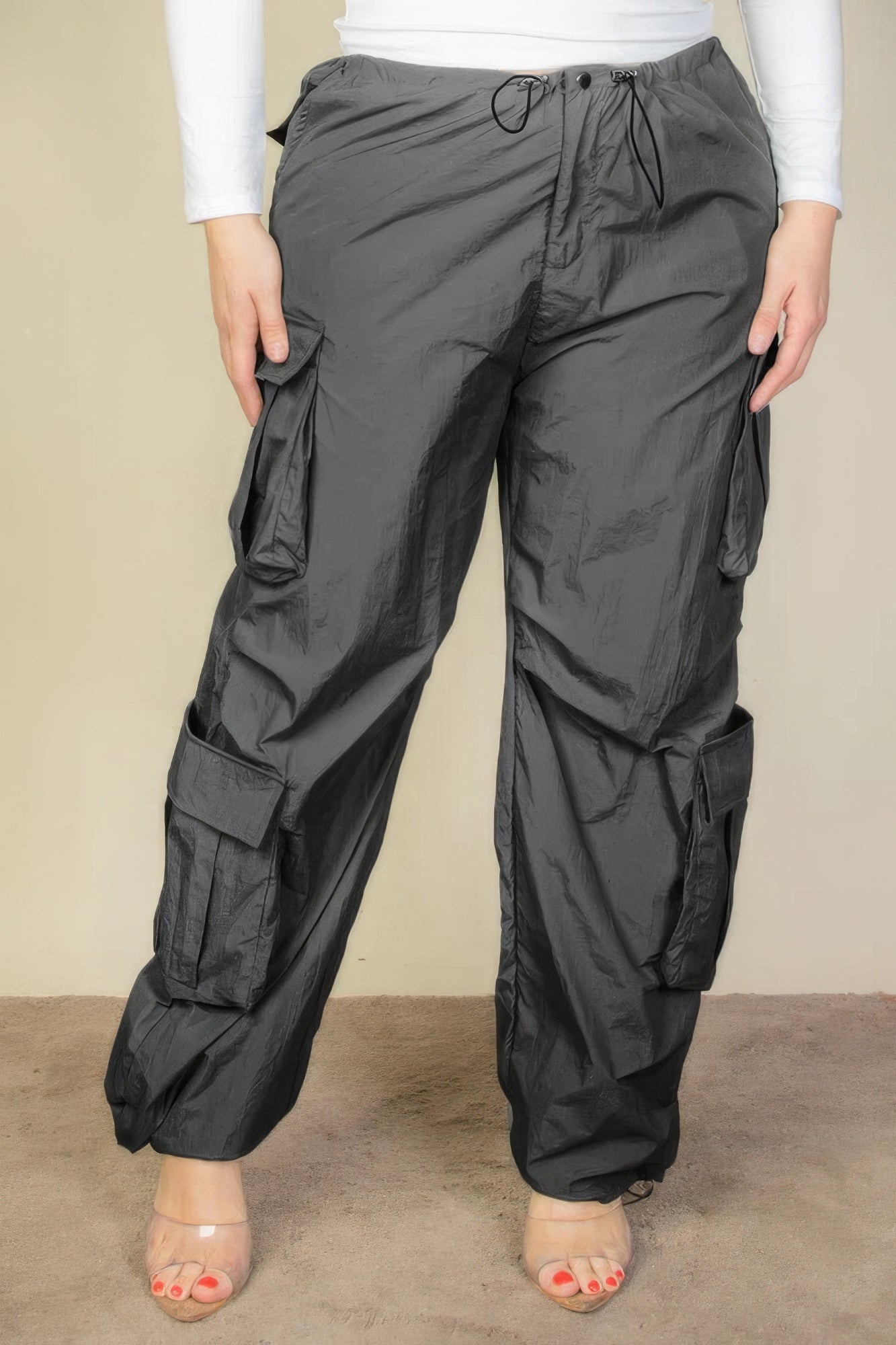 Plus Size Flap Pocket Parachute Pants