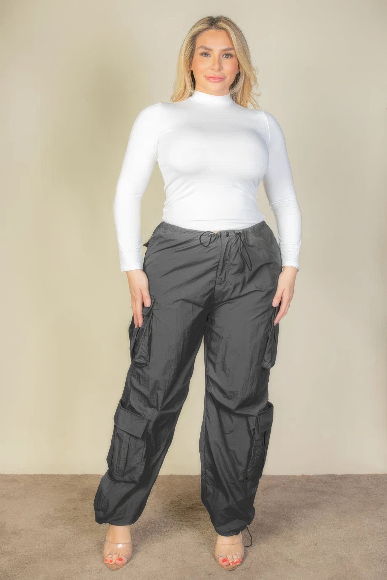 Plus Size Flap Pocket Parachute Pants