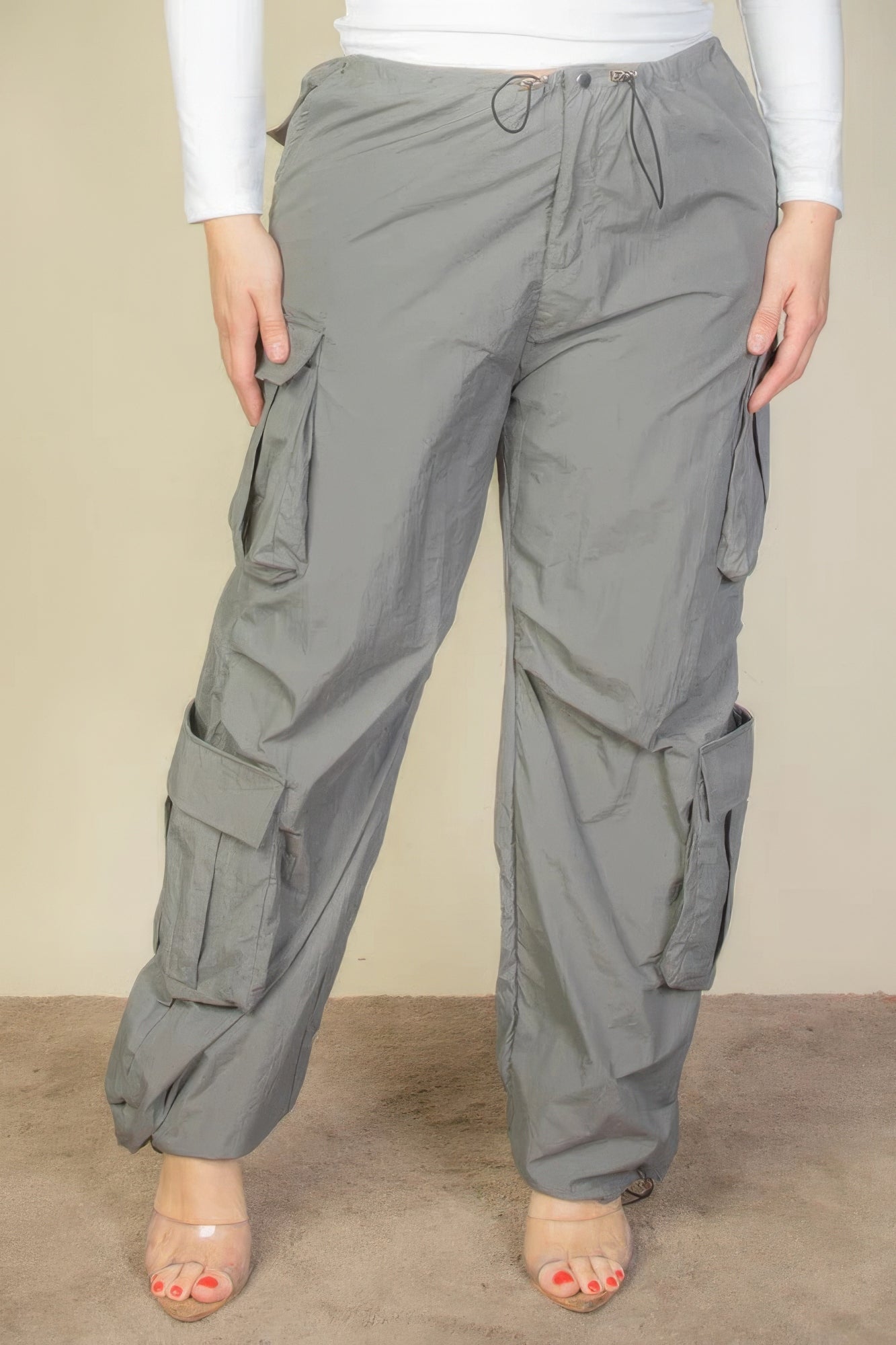 Plus Size Flap Pocket Parachute Pants