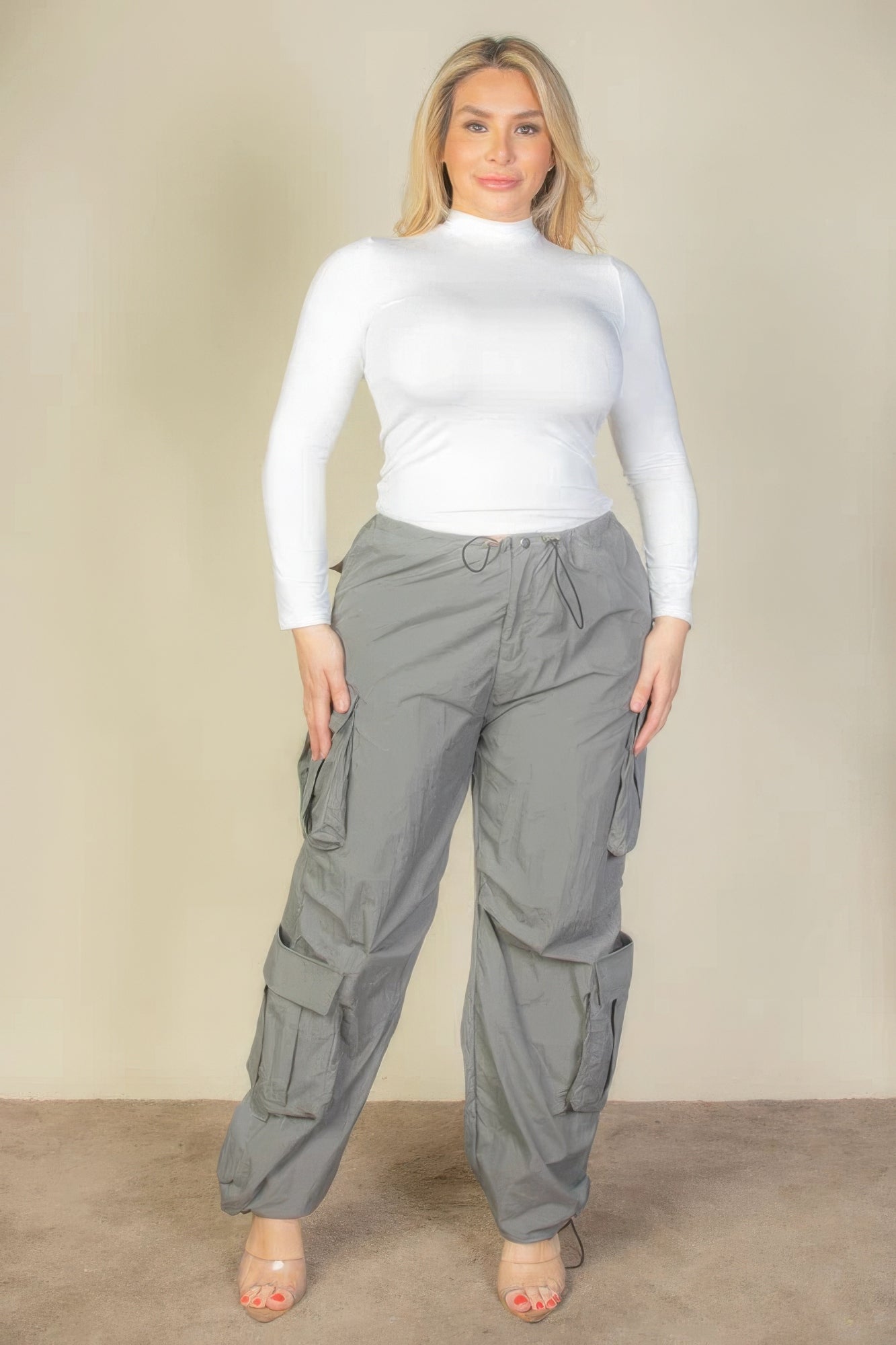 Plus Size Flap Pocket Parachute Pants