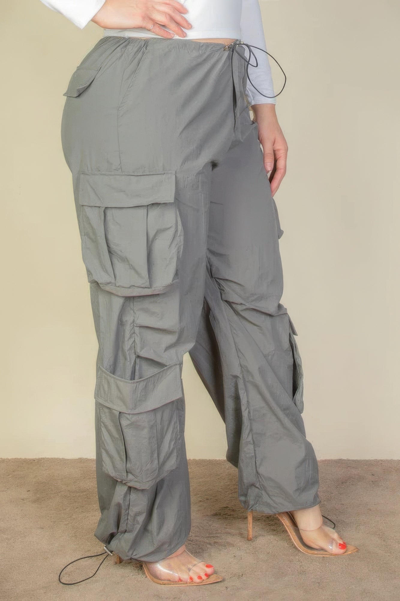 Plus Size Flap Pocket Parachute Pants