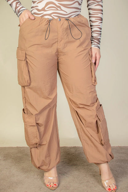 Plus Size Flap Pocket Parachute Pants