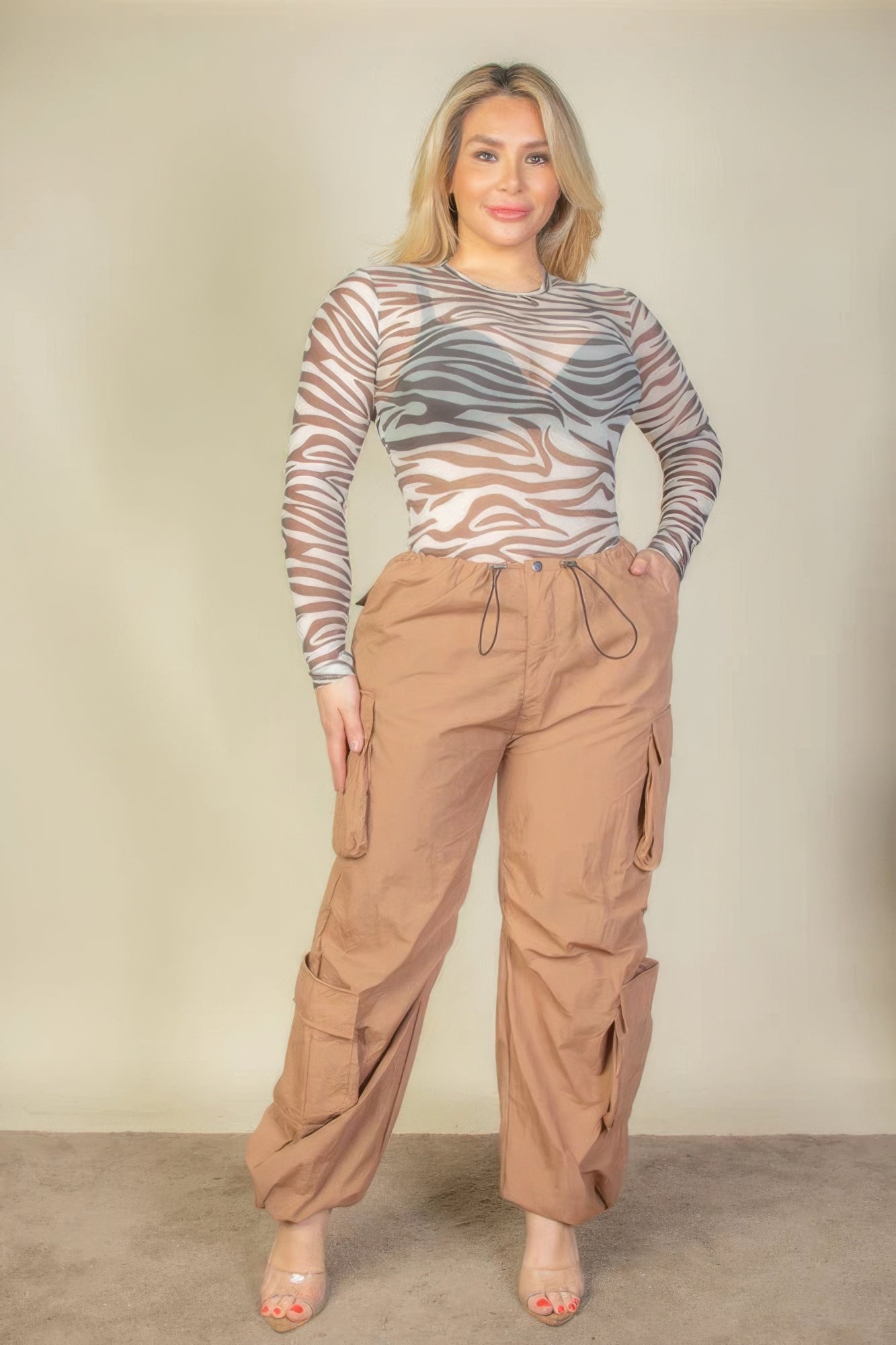 Plus Size Flap Pocket Parachute Pants