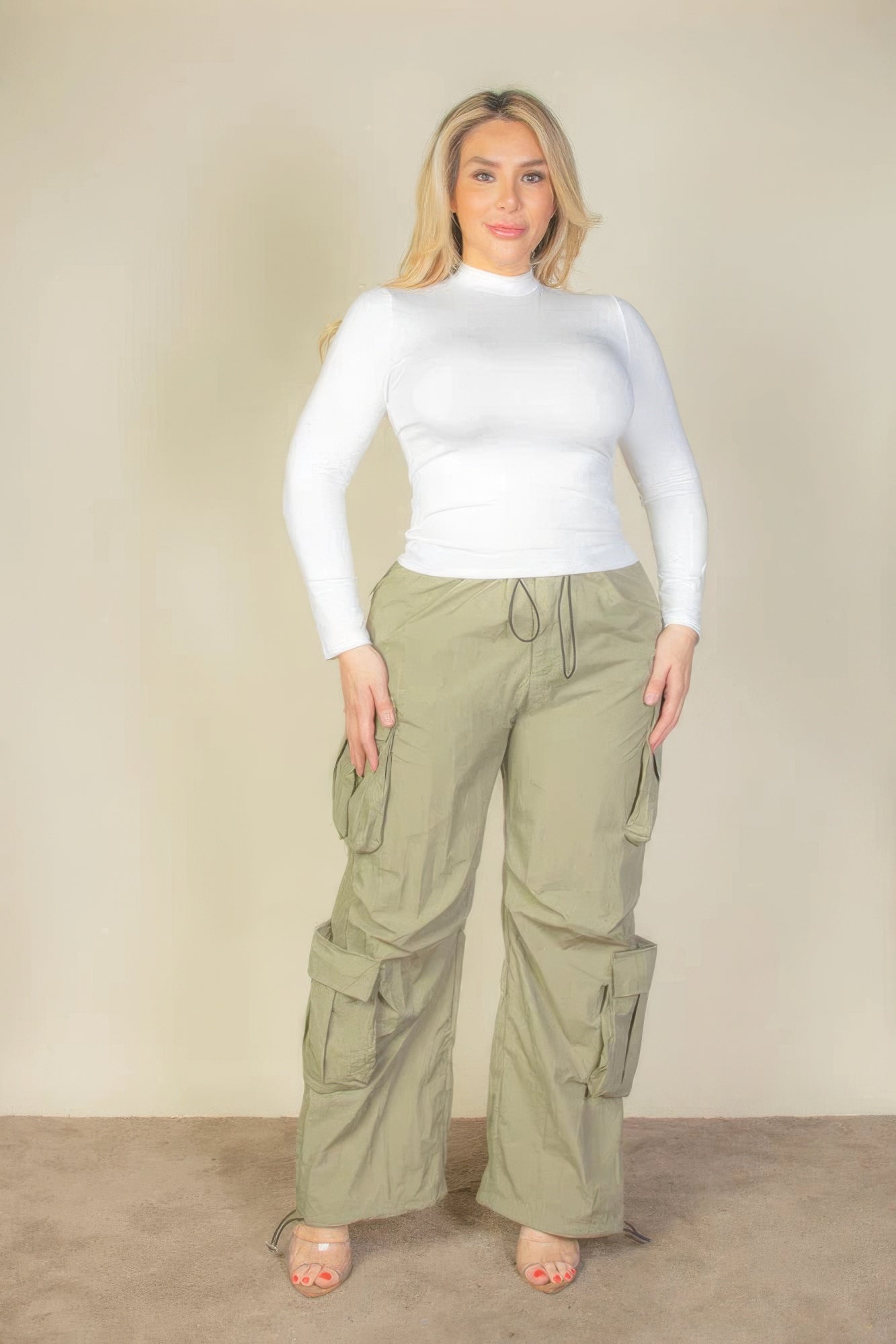 Plus Size Flap Pocket Parachute Pants