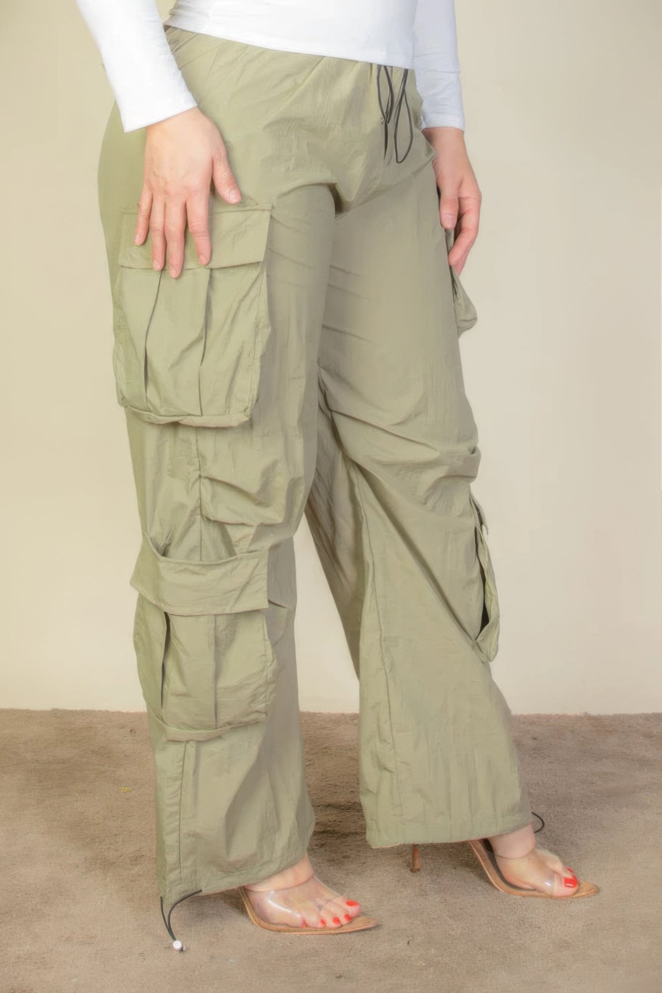 Plus Size Flap Pocket Parachute Pants