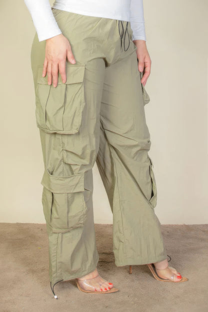 Plus Size Flap Pocket Parachute Pants