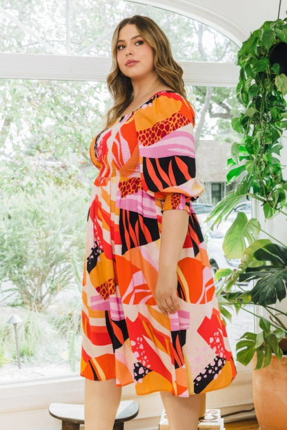 Plus Size Floral Print Midi Dress