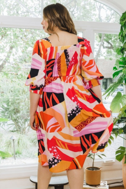 Plus Size Floral Print Midi Dress