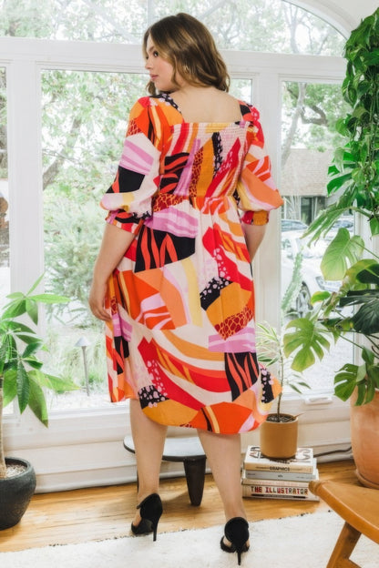 Plus Size Floral Print Midi Dress