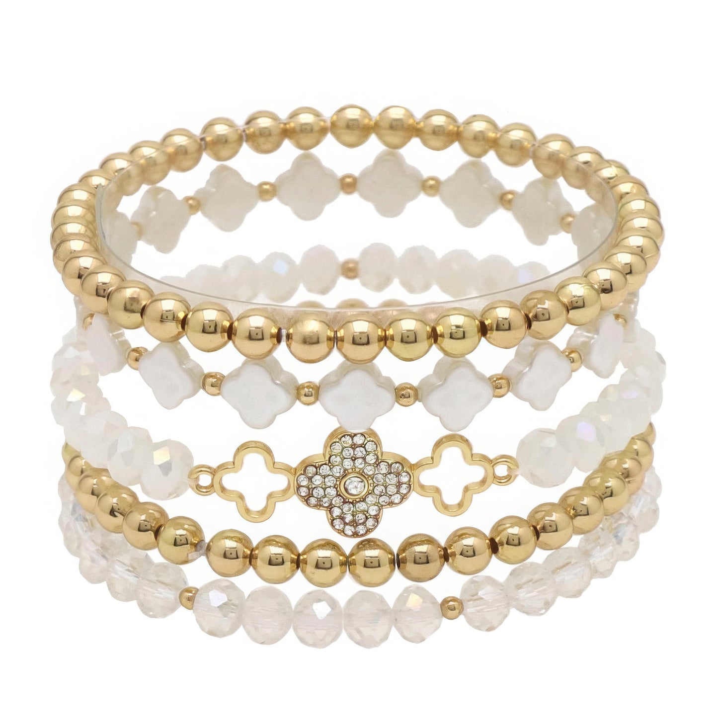 Clover Rhinestone Stretch Bracelet Set