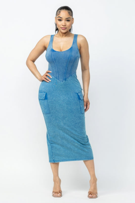 Washed Cargo Midi Dress