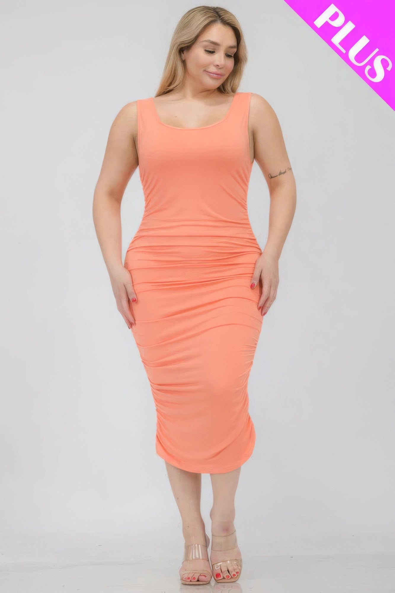 Plus Size Ruched Bodycon Midi Dress