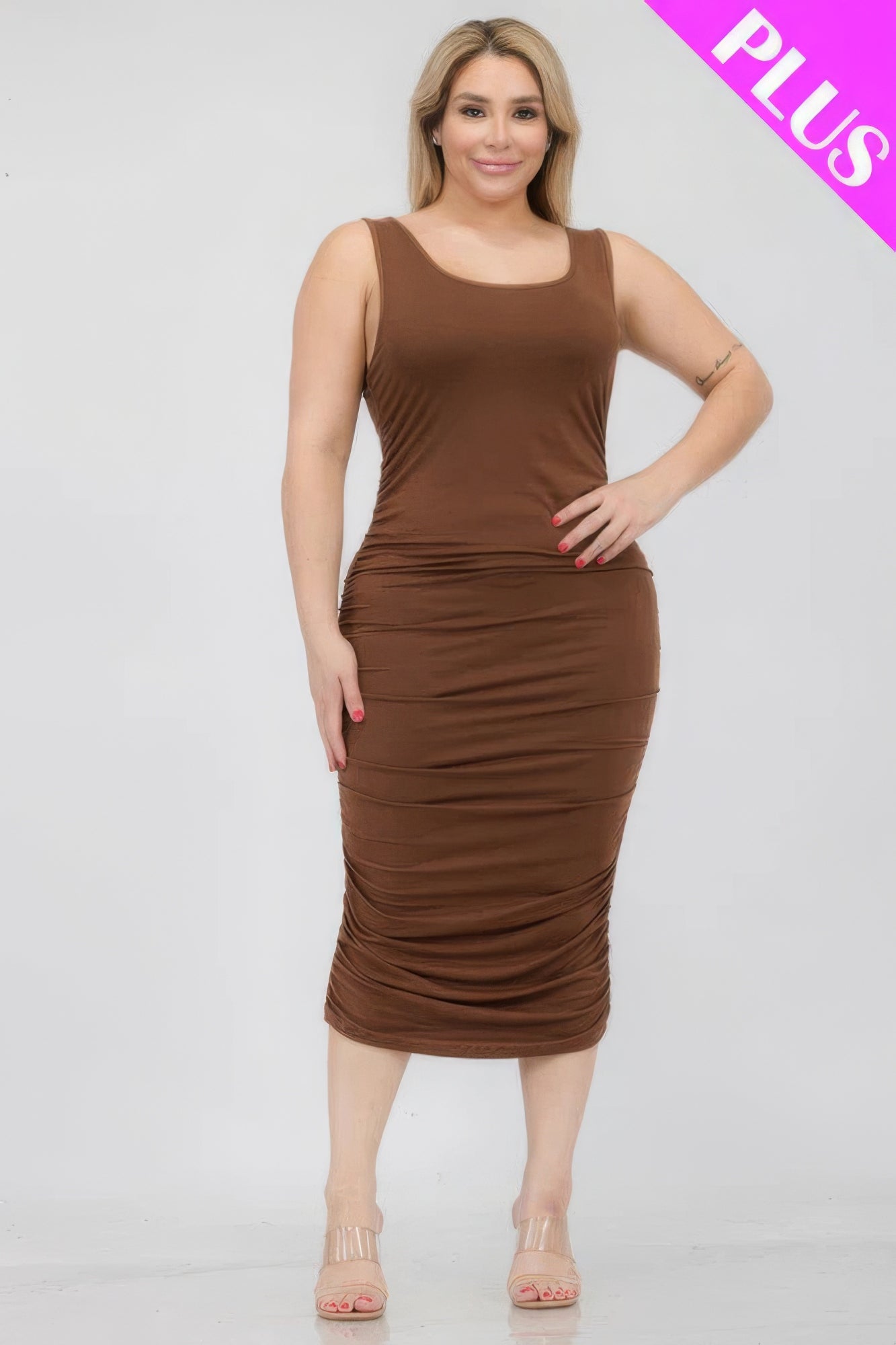 Plus Size Ruched Bodycon Midi Dress