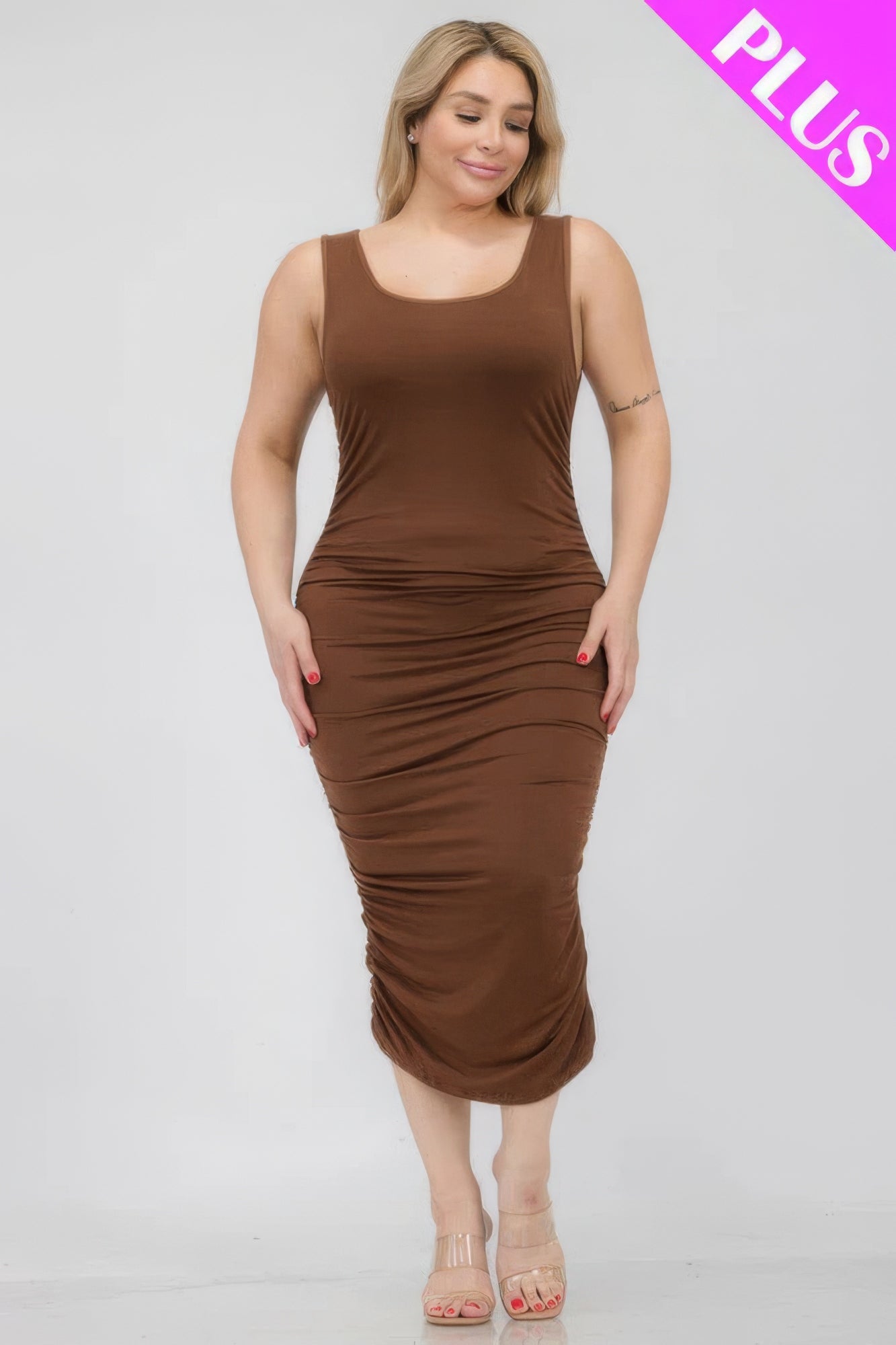 Plus Size Ruched Bodycon Midi Dress