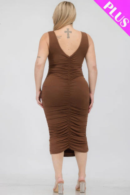 Plus Size Ruched Bodycon Midi Dress