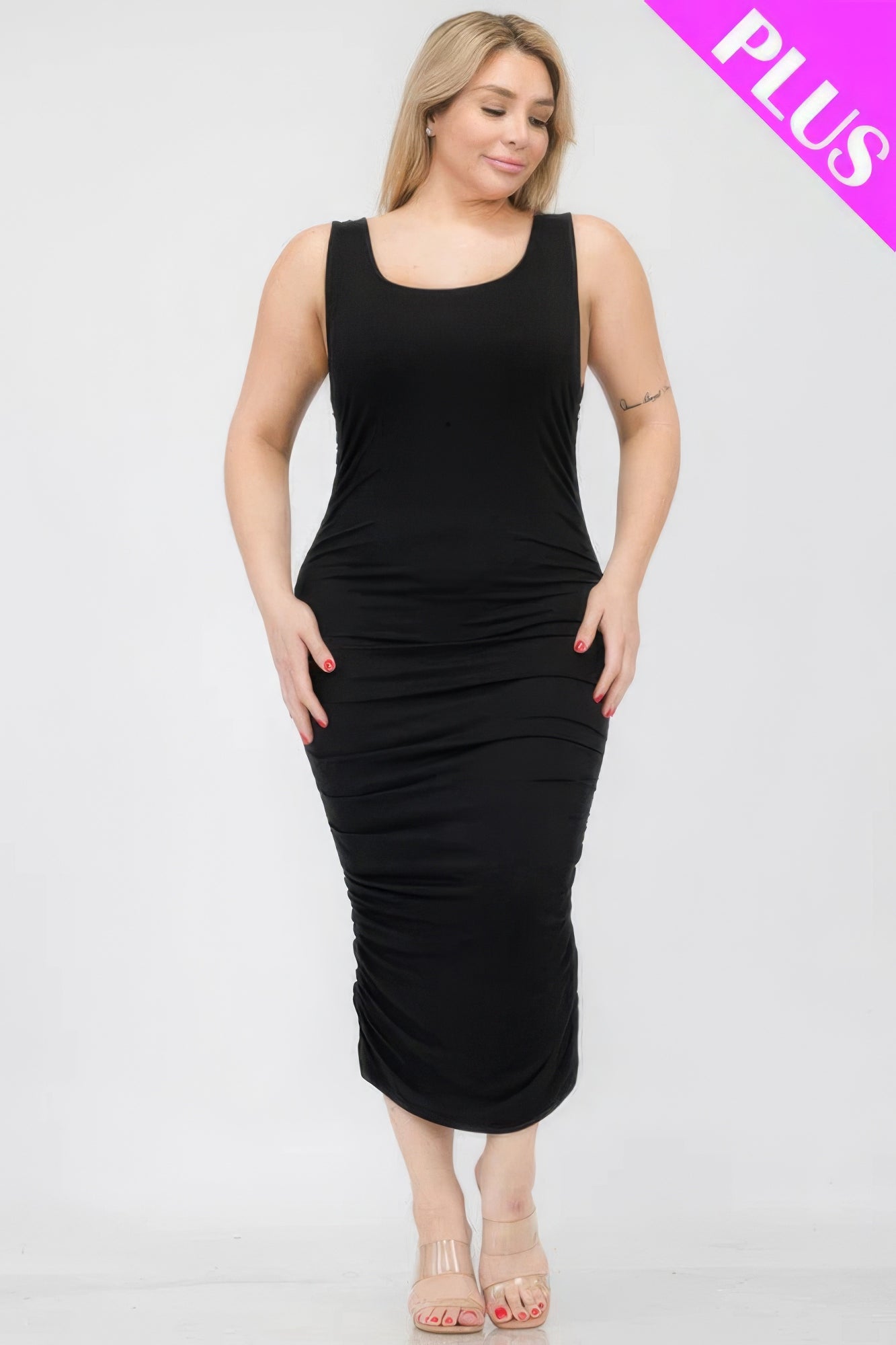 Plus Size Ruched Bodycon Midi Dress