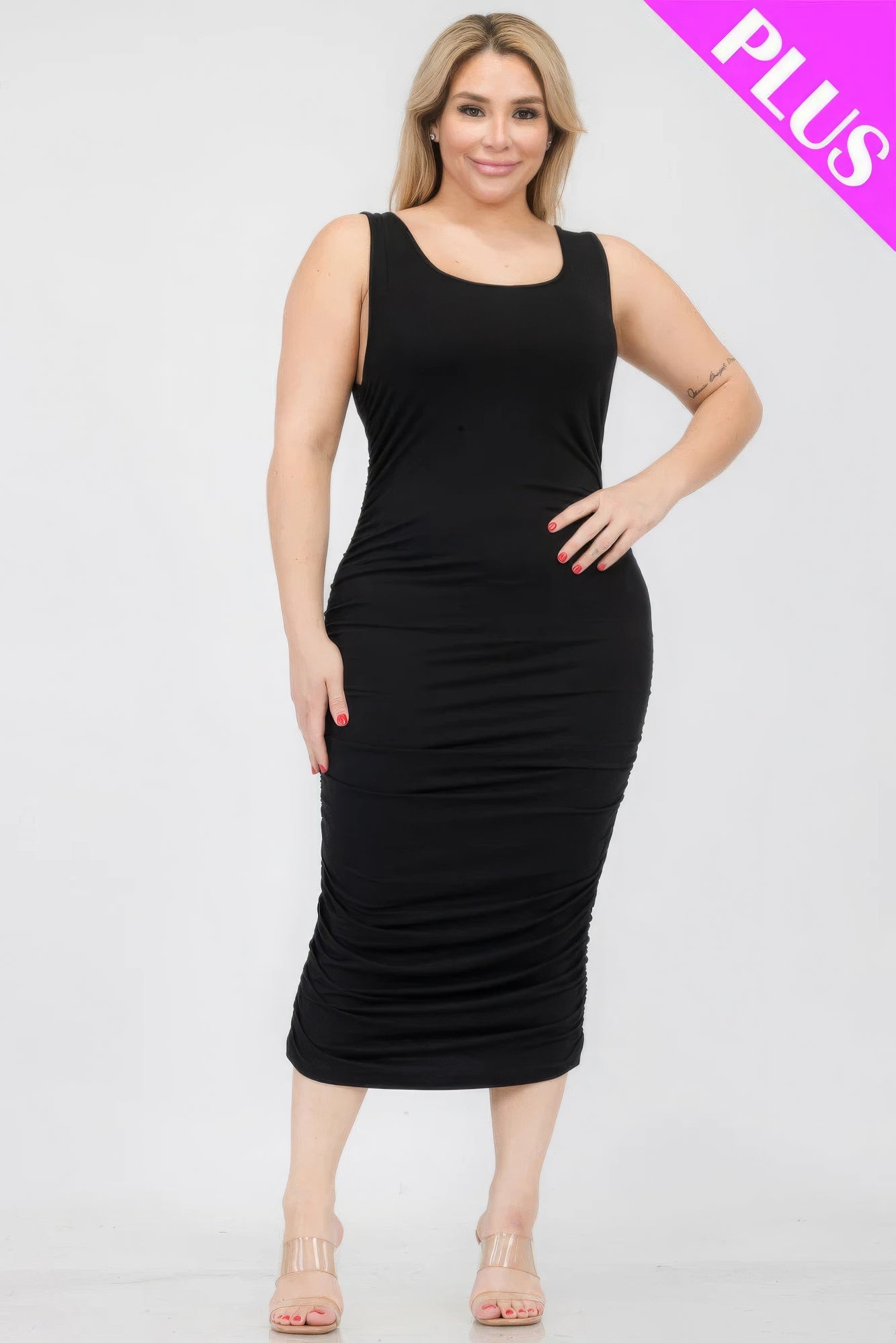 Plus Size Ruched Bodycon Midi Dress