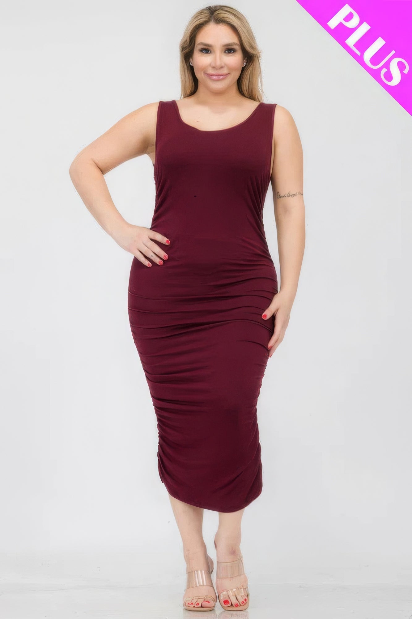 Plus Size Ruched Bodycon Midi Dress