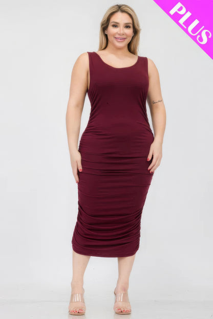 Plus Size Ruched Bodycon Midi Dress