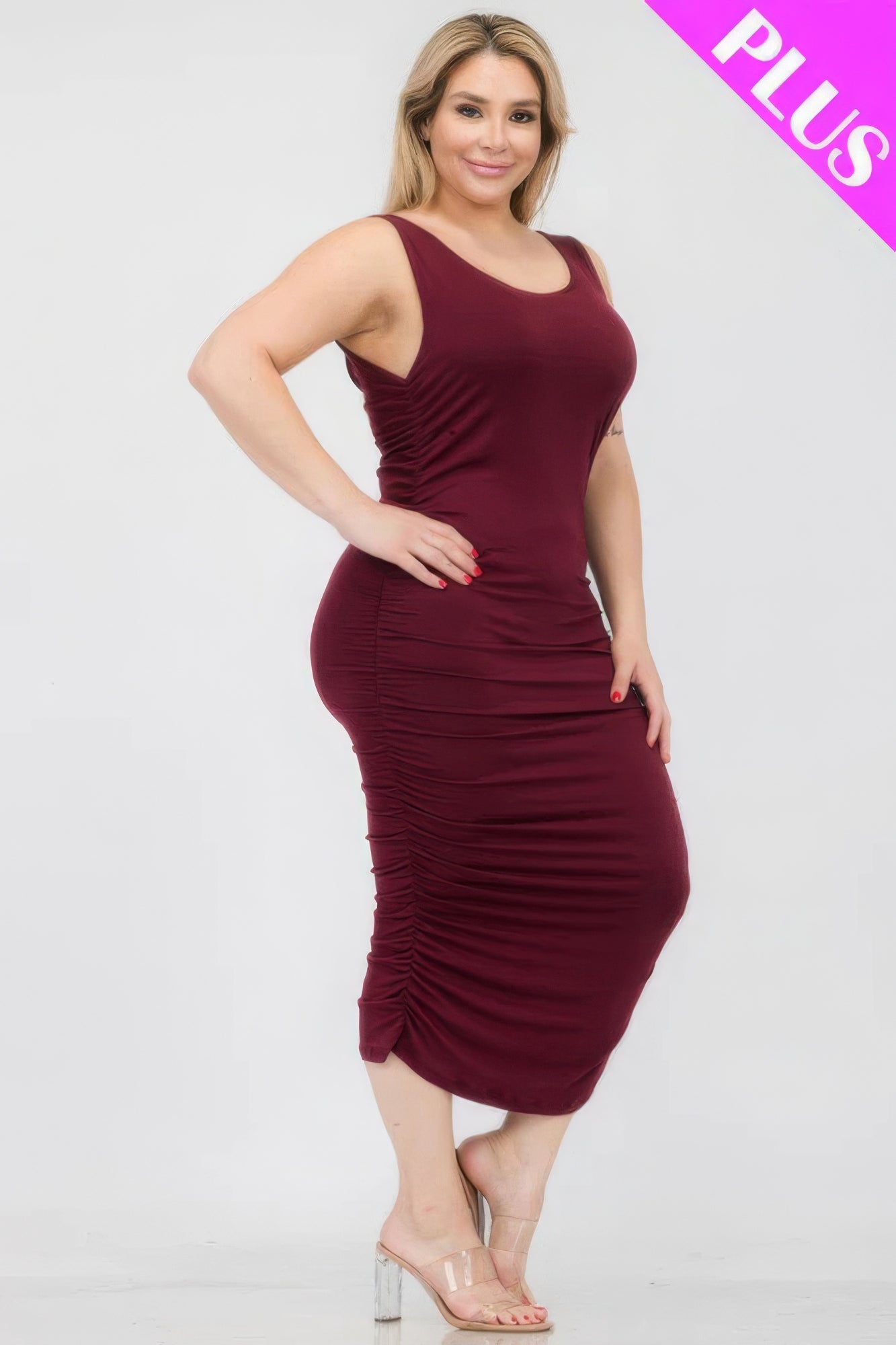 Plus Size Ruched Bodycon Midi Dress