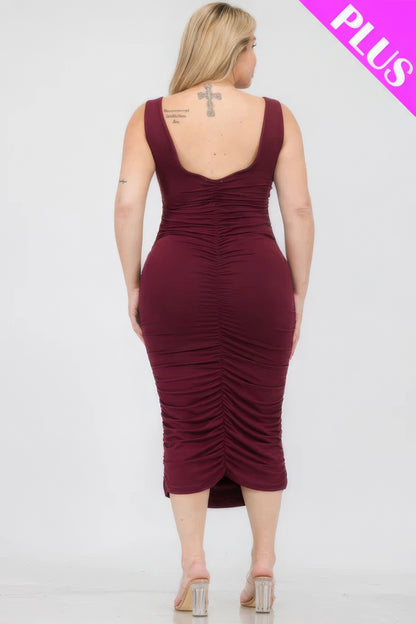 Plus Size Ruched Bodycon Midi Dress