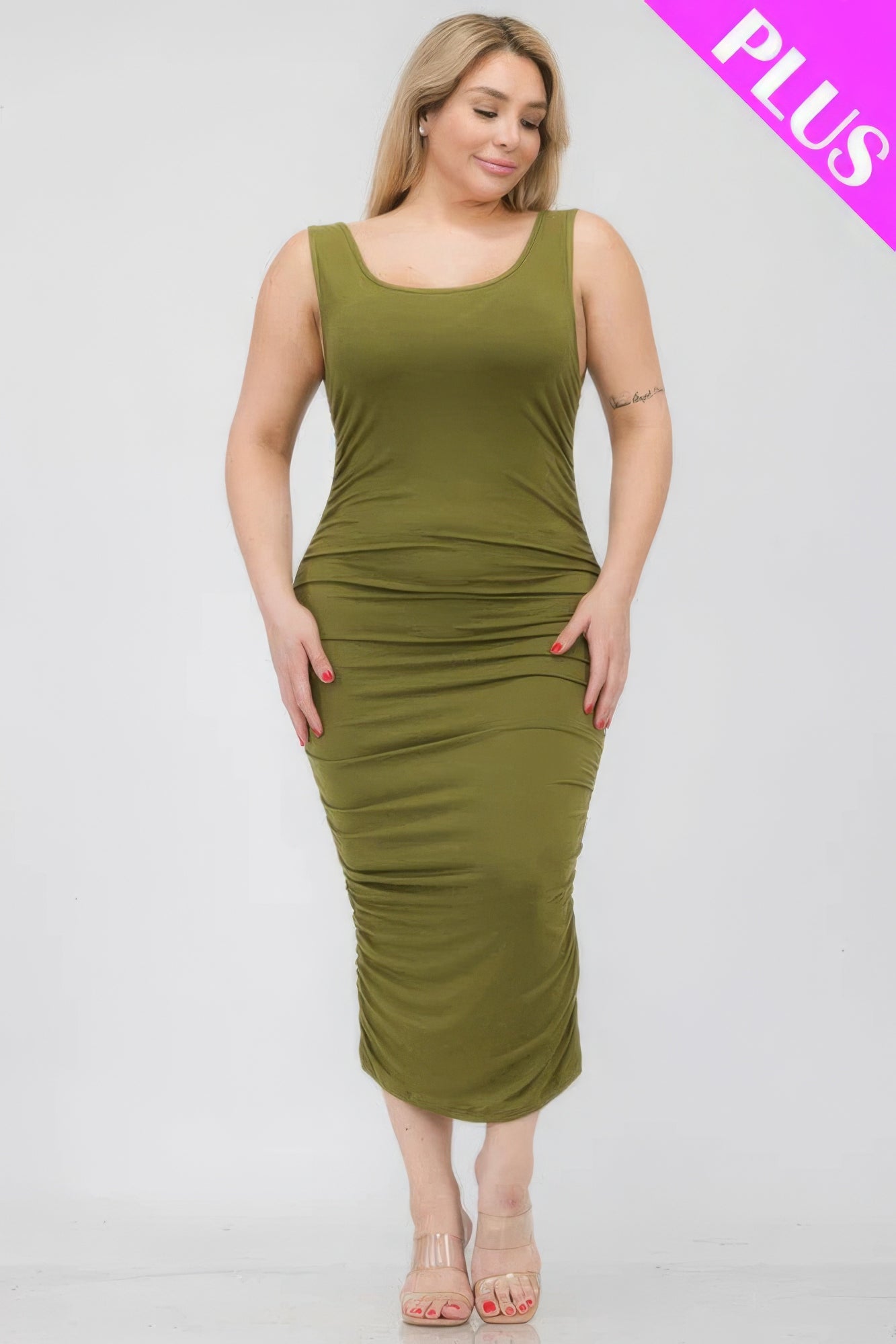 Plus Size Ruched Bodycon Midi Dress