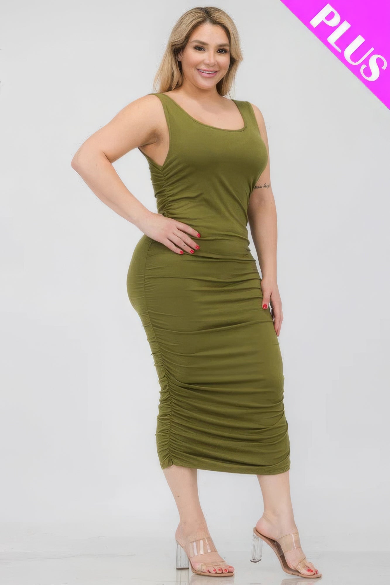 Plus Size Ruched Bodycon Midi Dress