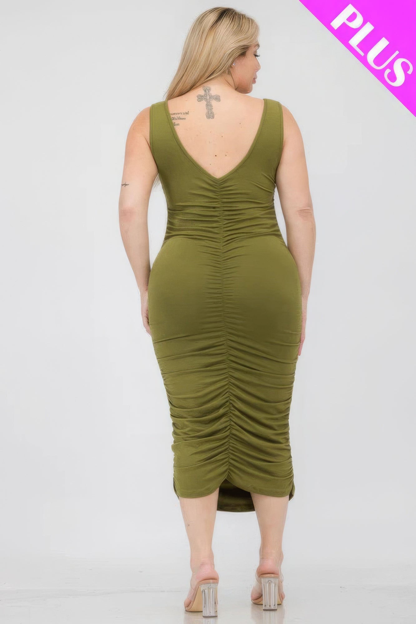 Plus Size Ruched Bodycon Midi Dress