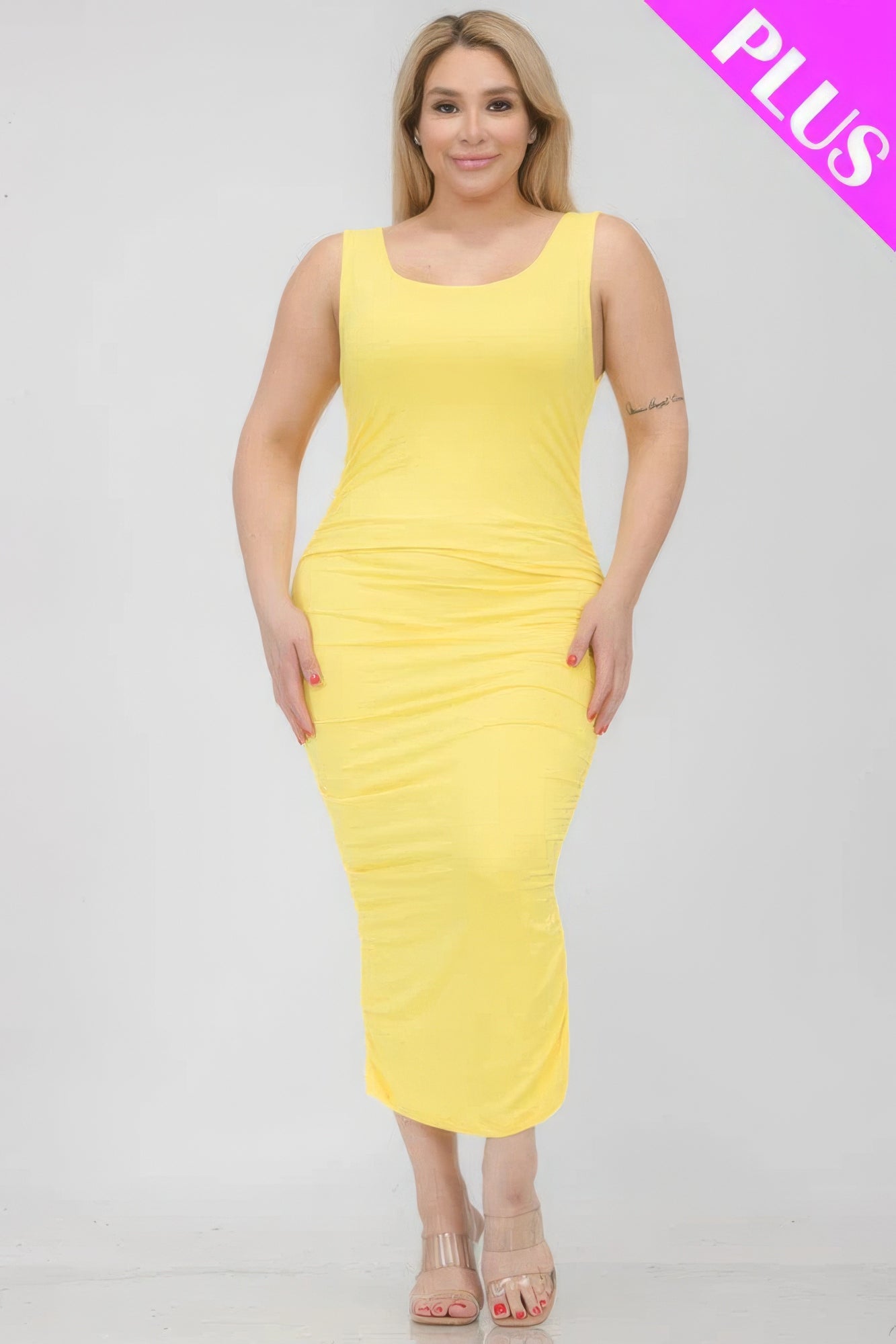 Plus Size Ruched Bodycon Midi Dress