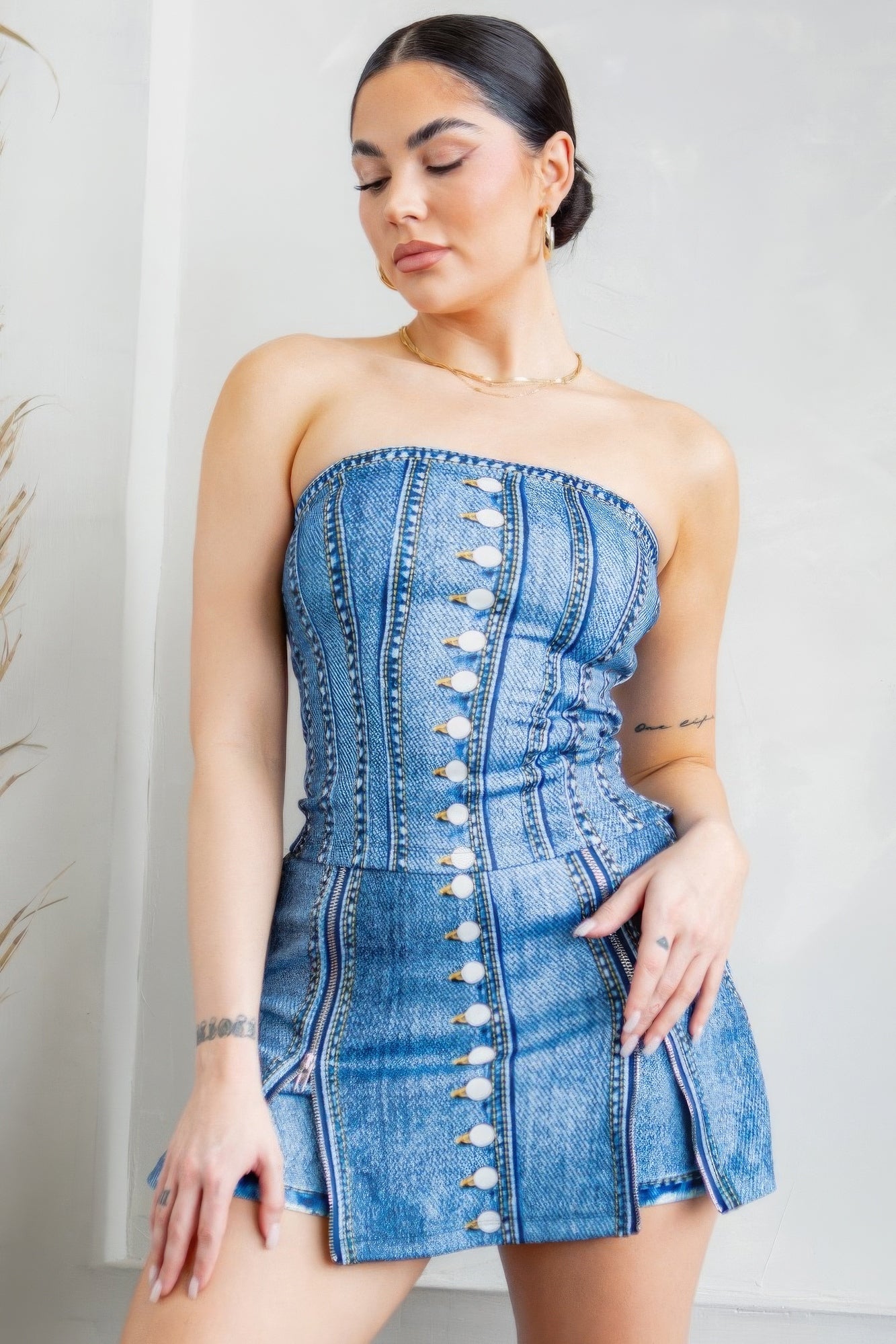 Denim Corset Top & Bottom Set