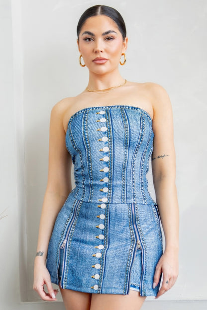 Denim Corset Top & Bottom Set