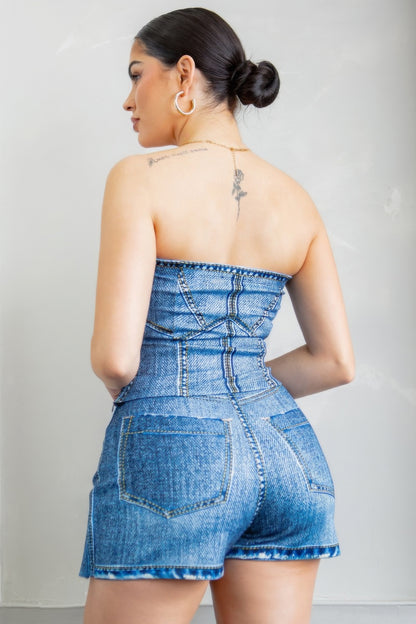 Denim Corset Top & Bottom Set