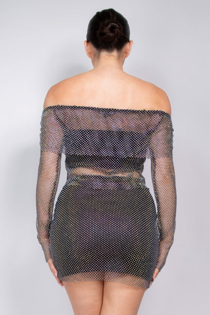 Shirred Off Shoulder Fishnet Top