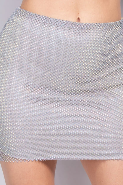 Rhinestone Fishnet Mini Skirt
