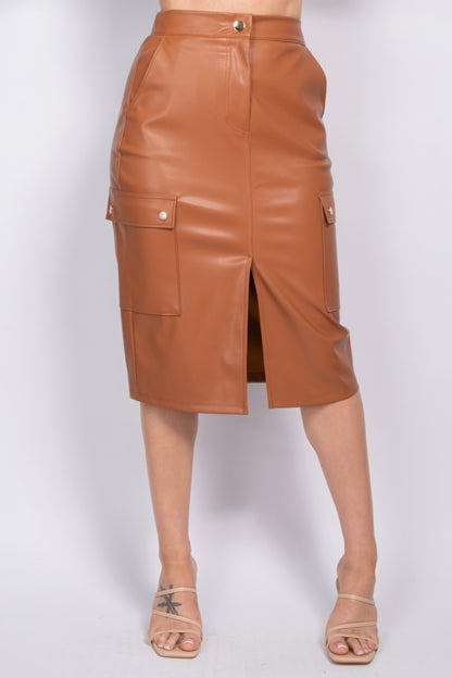Faux Leather Cargo Skirt