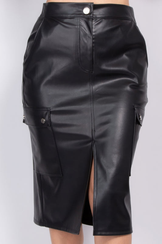 Faux Leather Cargo Skirt
