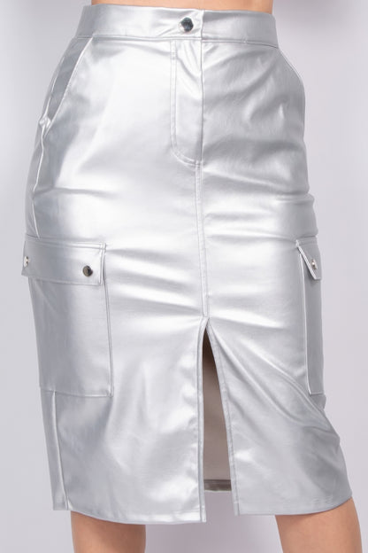 Faux Leather Cargo Skirt