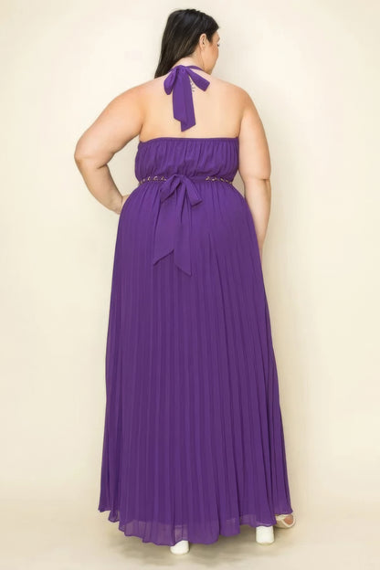 Plus Size Gold Trim Neck & Belt Maxi Dress