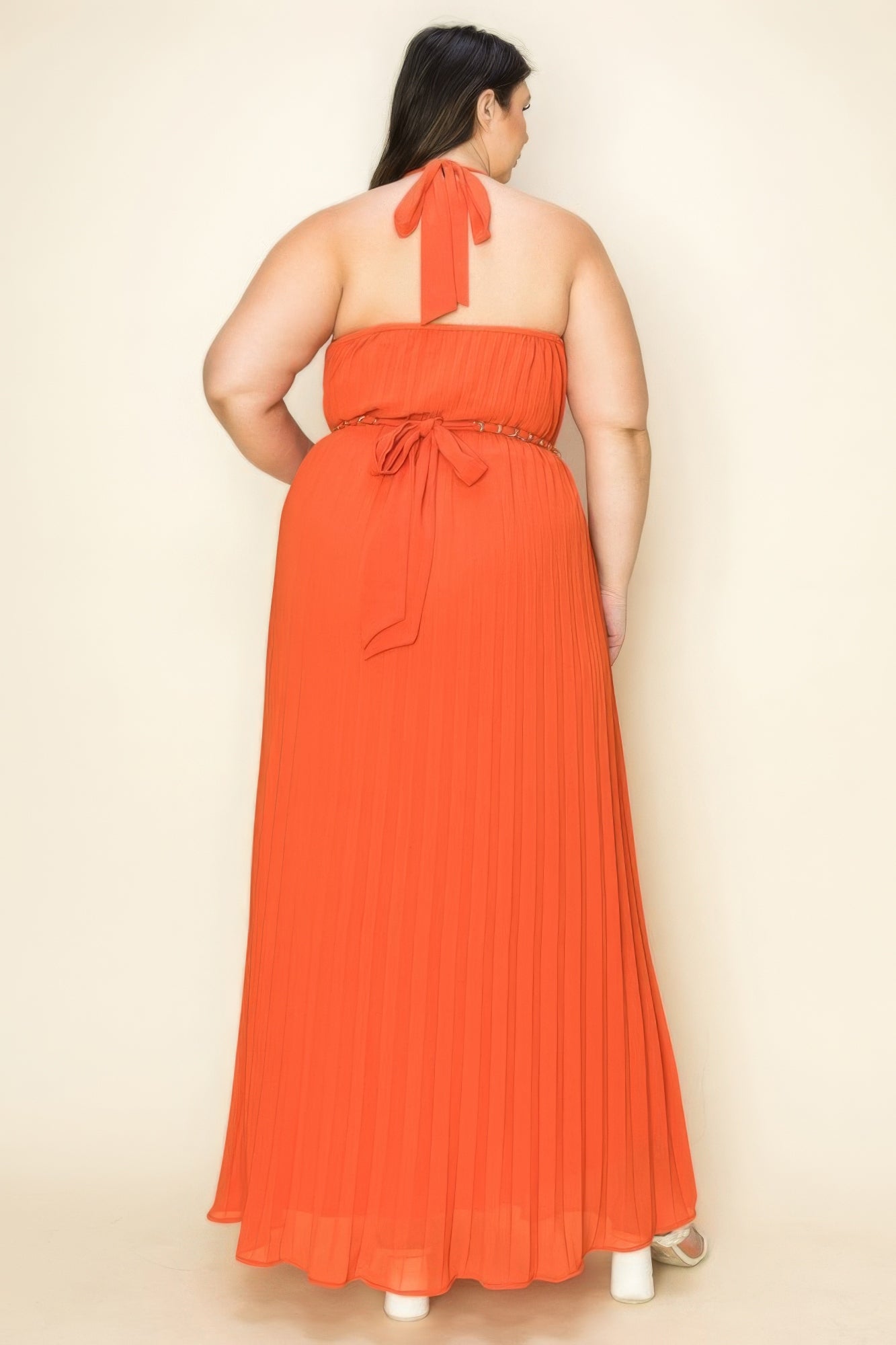 Plus Size Gold Trim Neck & Belt Maxi Dress