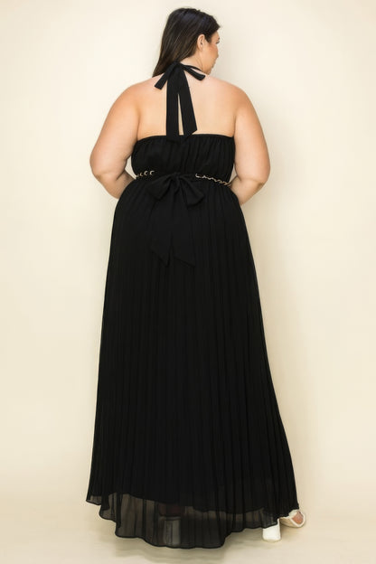 Plus Size Gold Trim Neck & Belt Maxi Dress