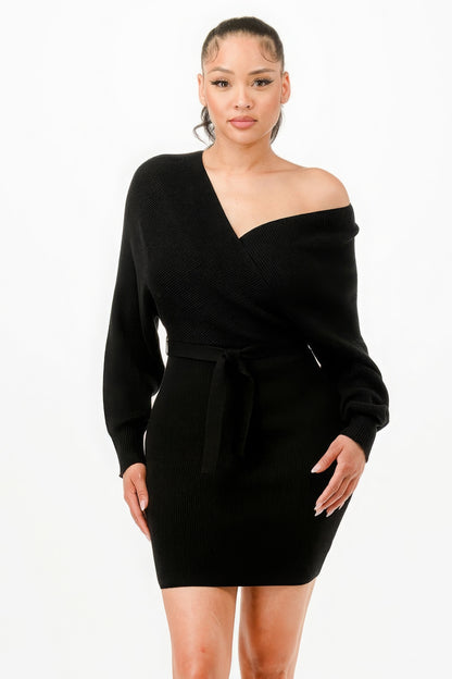 Belted Ribbed Sweather Dress