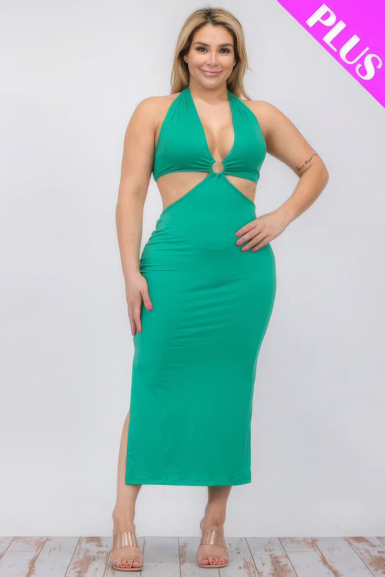 Plus Size Cutout Halter Neck Dress