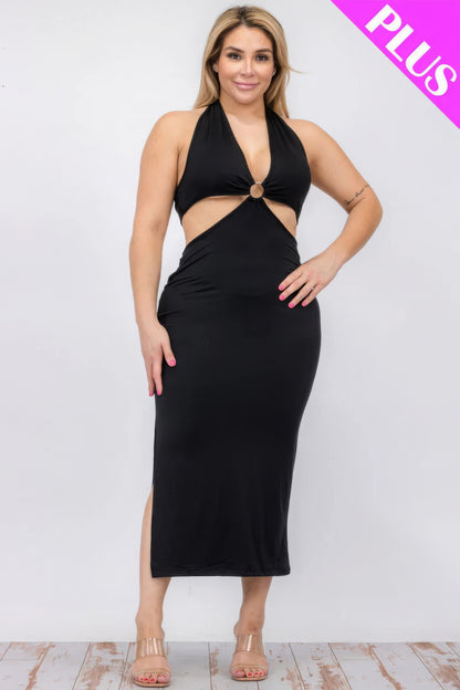 Plus Size Cutout Halter Neck Dress