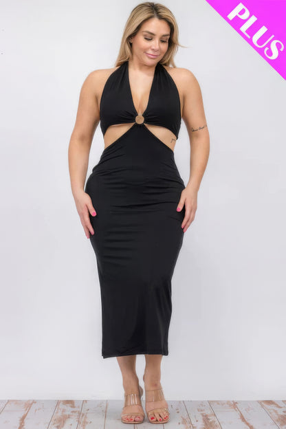 Plus Size Cutout Halter Neck Dress