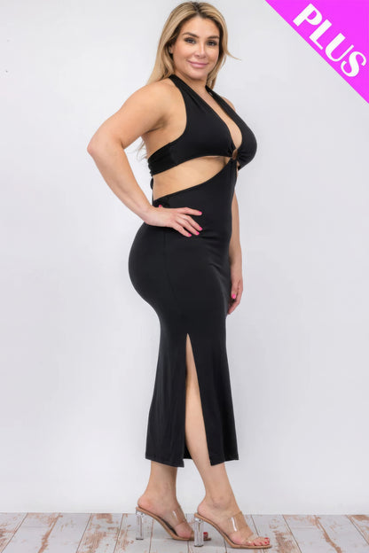 Plus Size Cutout Halter Neck Dress